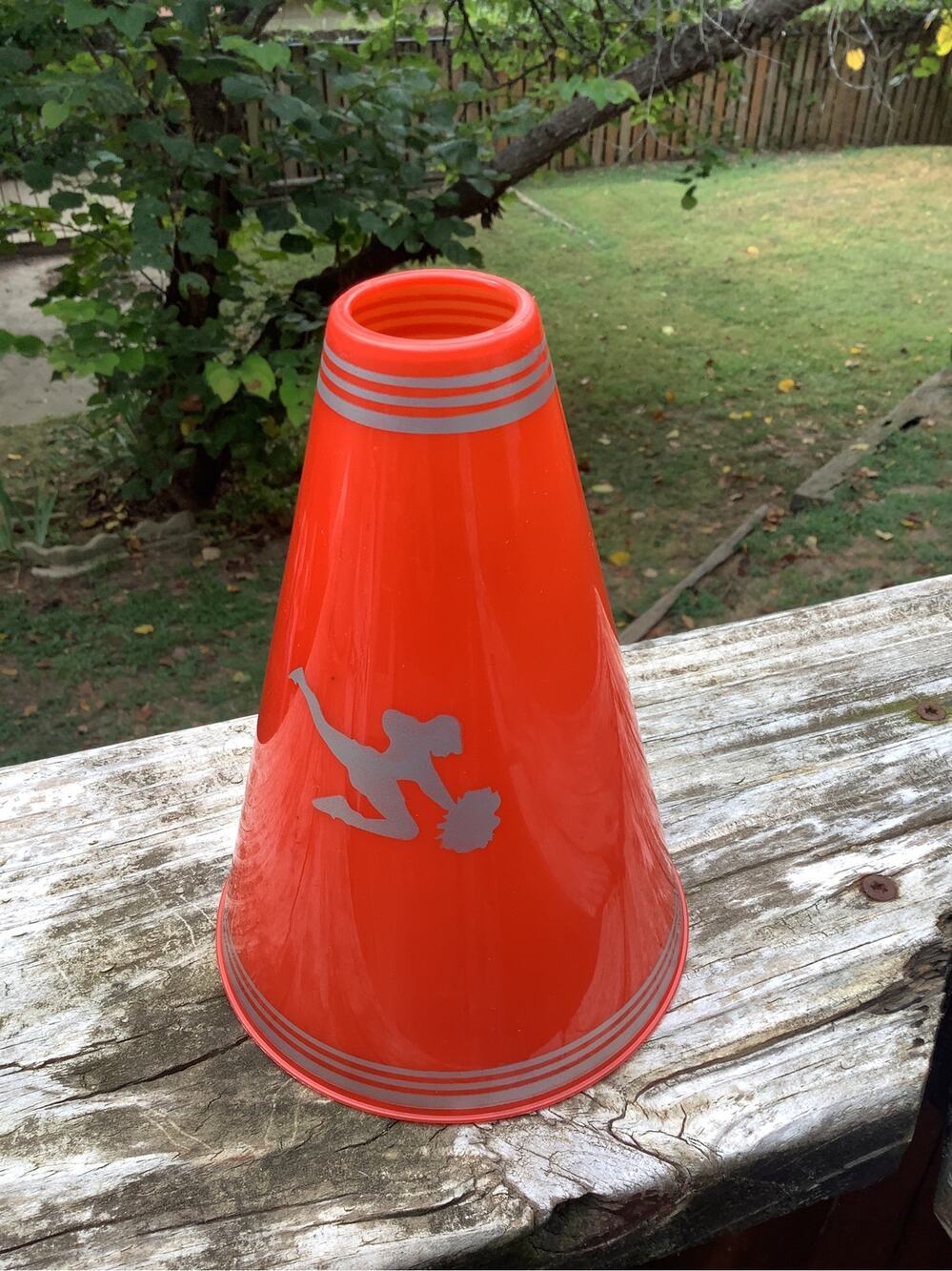 7" Orange Plastic Megaphone Silver Cheerleader Silhouette Cheer Squad Spirit